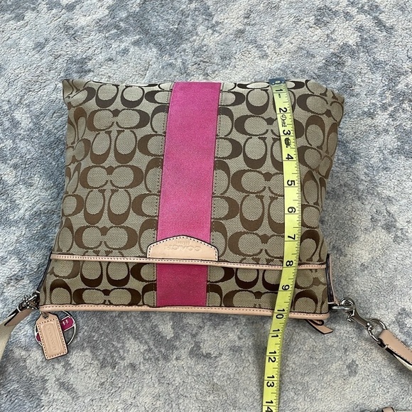 Coach Signature Stripe File Bag Crossbody Messenger Tan Pink F28502 - Picture 11 of 17